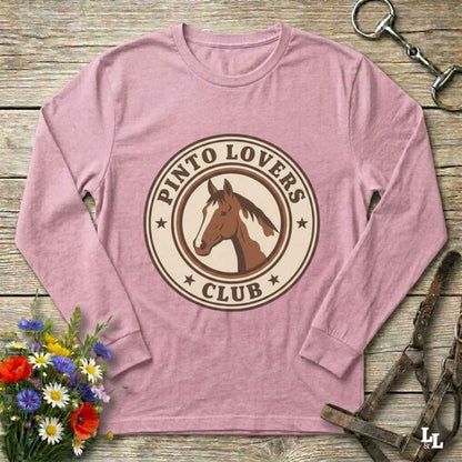 pink Pinto Lovers Club Long Sleeve Tee for Pinto Horse Lovers, Long Sleeve Horse Tee