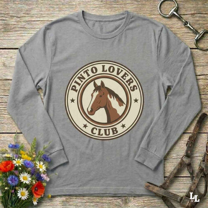 gray Pinto Lovers Club Long Sleeve Tee for Pinto Horse Lovers, Long Sleeve Horse Tee