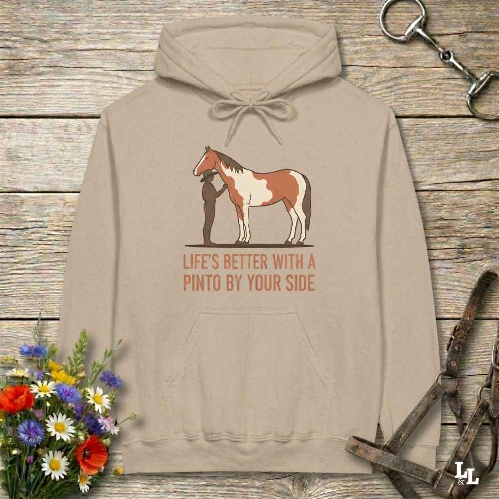 beige Life's Better with a Pinto Hoodie for Pinto Lovers, Cozy Horse Riding Hoodie