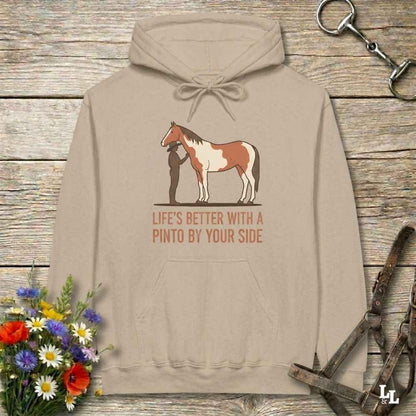 beige Life's Better with a Pinto Hoodie for Pinto Lovers, Cozy Horse Riding Hoodie