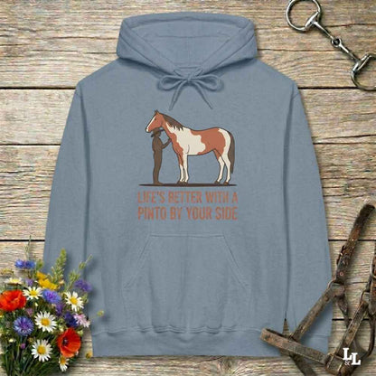 blue Life's Better with a Pinto Hoodie for Pinto Lovers, Cozy Horse Riding Hoodie