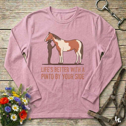 pink Life's Better with a Pinto Long Sleeve Tee for Pinto Lovers, Trail Riding Tee