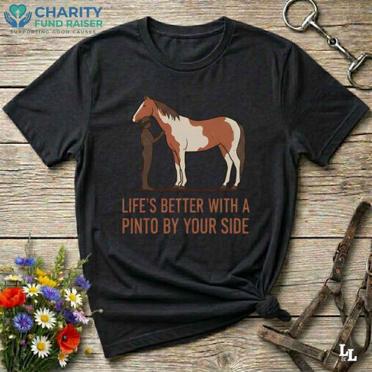 black  Life's Better with a Pinto T-Shirt for Pinto Horse Lovers, Trail Riding Tee for Horse Riders