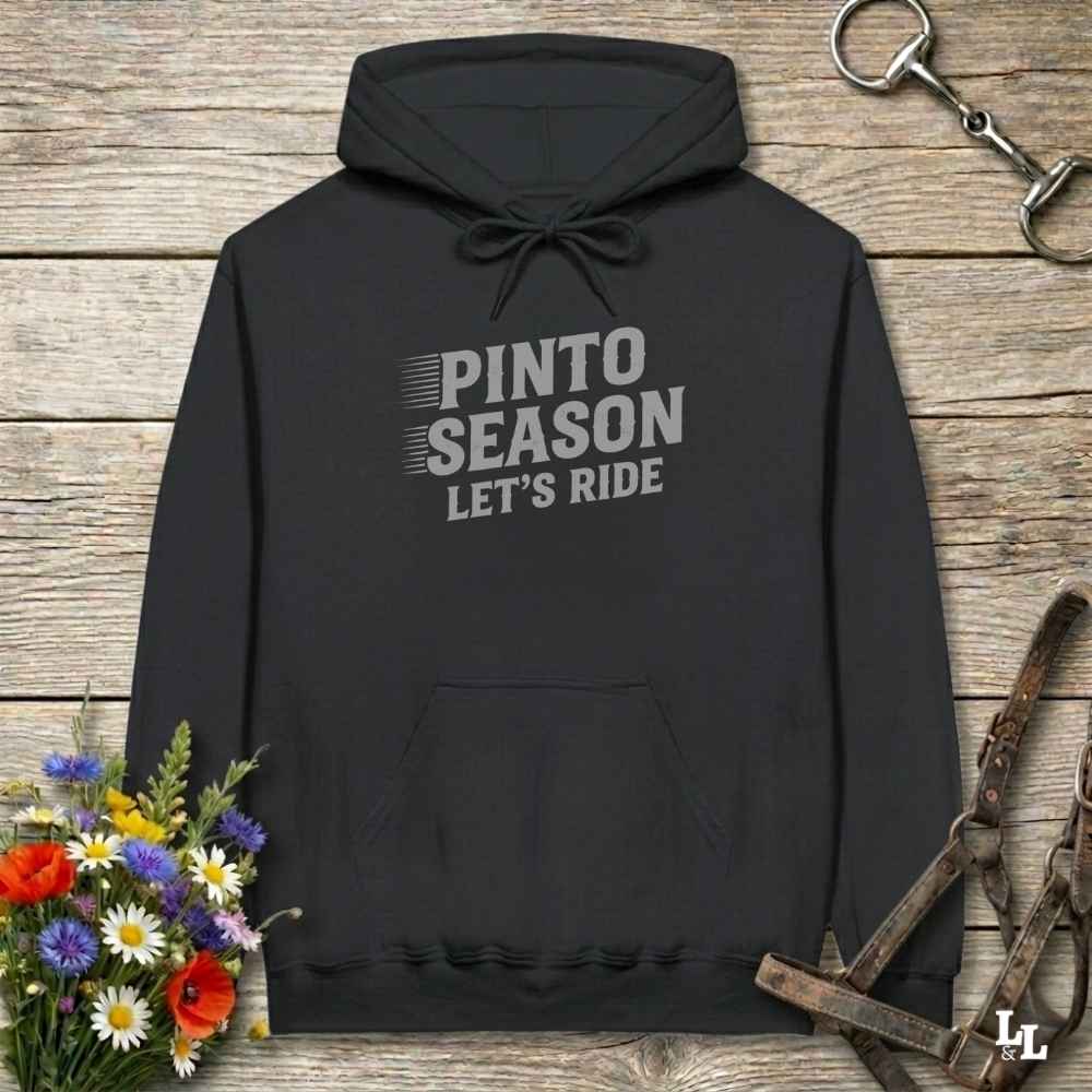 black Pinto Season Let's Ride Hoodie for Pinto Lovers, Cozy Equestrian Hoodie for Horse Lovers