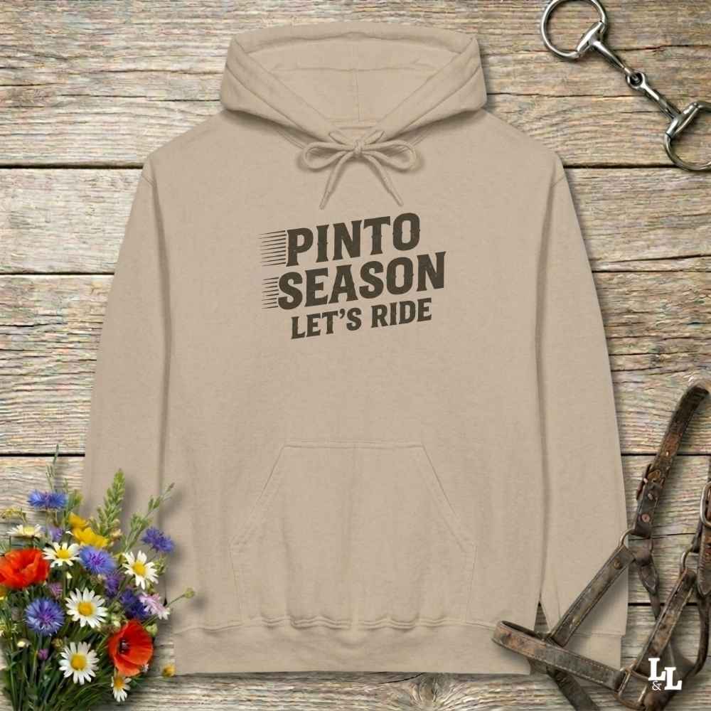 beige Pinto Season Let's Ride Hoodie for Pinto Lovers, Cozy Equestrian Hoodie for Horse Lovers