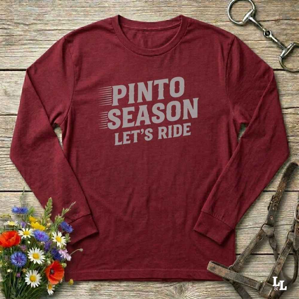 red Pinto Season Let's Ride Long Sleeve Tee for Pinto Lovers, Trail Riding Tee
