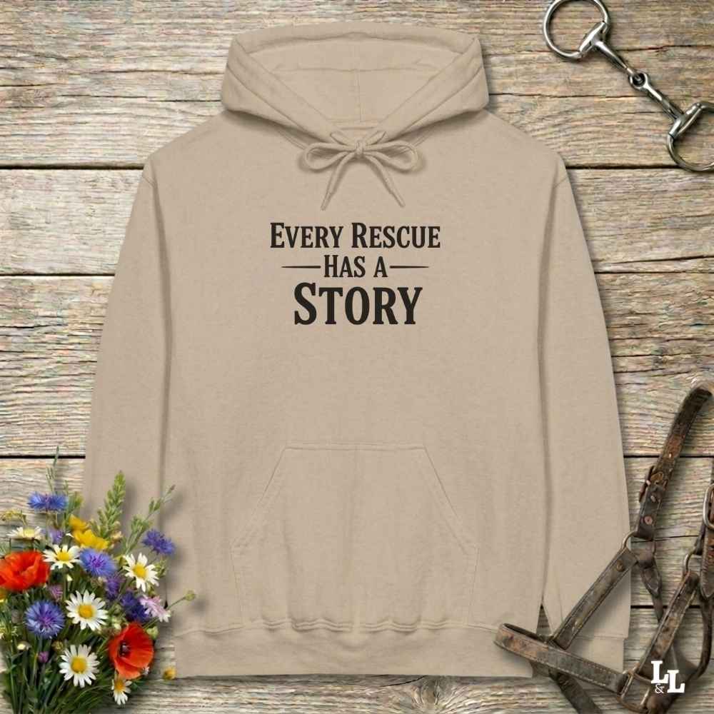 beige Every Rescue has a Story Hoodie for Horse Lovers, Horse Rescue Hoodie for Trail Riding