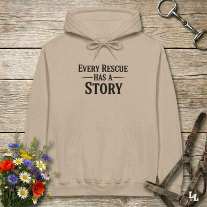beige Every Rescue has a Story Hoodie for Horse Lovers, Horse Rescue Hoodie for Trail Riding