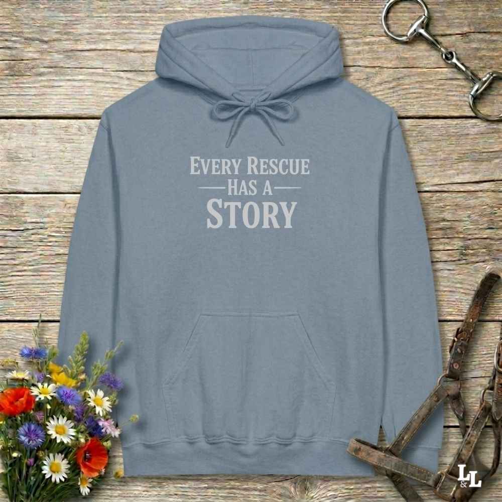 blue Every Rescue has a Story Hoodie for Horse Lovers, Horse Rescue Hoodie for Trail Riding