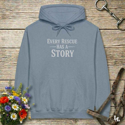 blue Every Rescue has a Story Hoodie for Horse Lovers, Horse Rescue Hoodie for Trail Riding