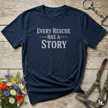 navy blue Every Rescue has a Story T-Shirt for Horse Lovers, Trail Riding Tee. horse girl shirt, horse mom shirt, horse lover, horse girl, Funny horse lover gifts, Funny horse shirts, Horse girl gifts, Equestrian graphic tees, fathers day gift, Sarcastic horse shirt