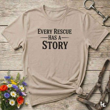 beige Every Rescue has a Story T-Shirt for Horse Lovers, Trail Riding Tee. horse girl shirt, horse mom shirt, horse lover, horse girl, Funny horse lover gifts, Funny horse shirts, Horse girl gifts, Equestrian graphic tees, fathers day gift, Sarcastic horse shirt