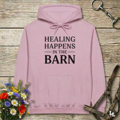 pink Healing Happens in the Barn Hoodie for Horse Lovers, Cozy Barn Wear Hoodie