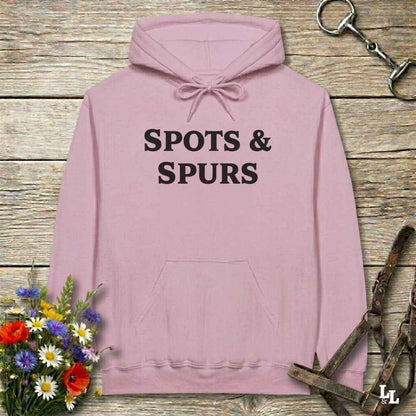 pink Spots and Spurs Hoodie for Pinto Horse Lovers, Cozy Trail Riding Hoodie