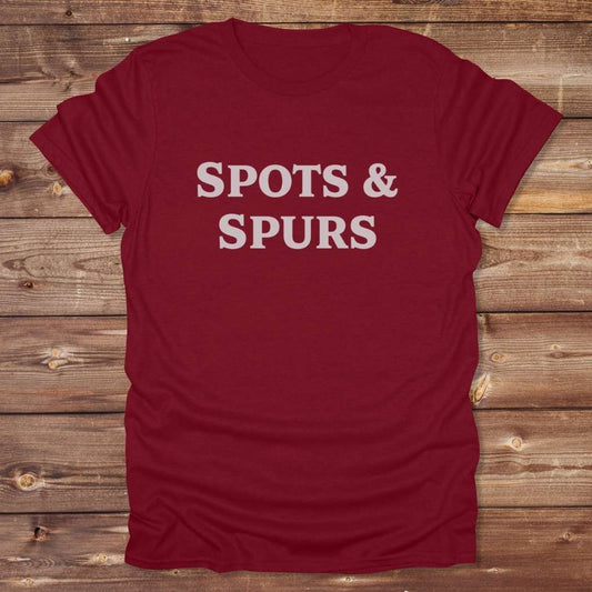 Red Spots and Spurs T-Shirt for Pinto Horse Lovers, Trail Riding Tee for Horse Riders
