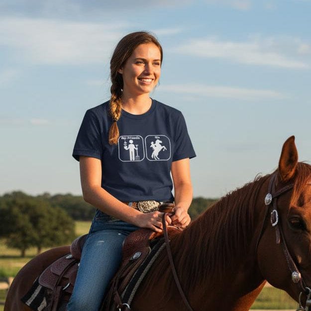 Woman on horseback wearing Age Appropriate T-Shirt Funny T-Shirt for Horse Lover, Western Tee Cowgirl Shirt