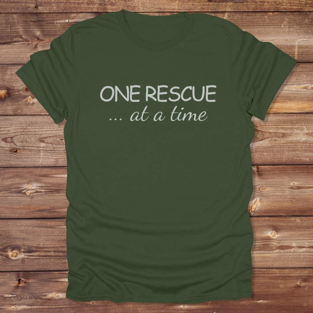Green One Rescue at a Time T-Shirt Just Giving Tee, for Horse Lovers, Trail Riding Tee