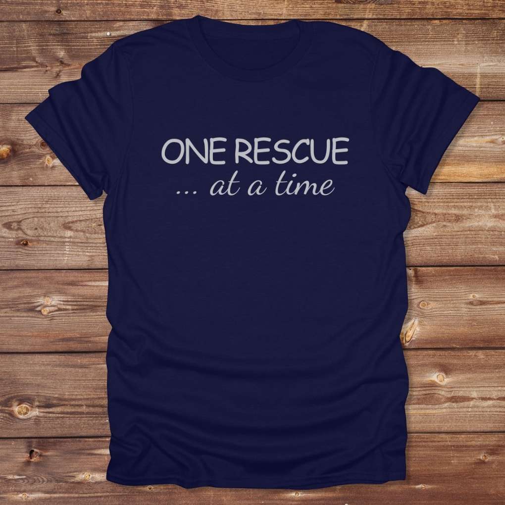 Navy Blue One Rescue at a Time T-Shirt Just Giving Tee, for Horse Lovers, Trail Riding Tee