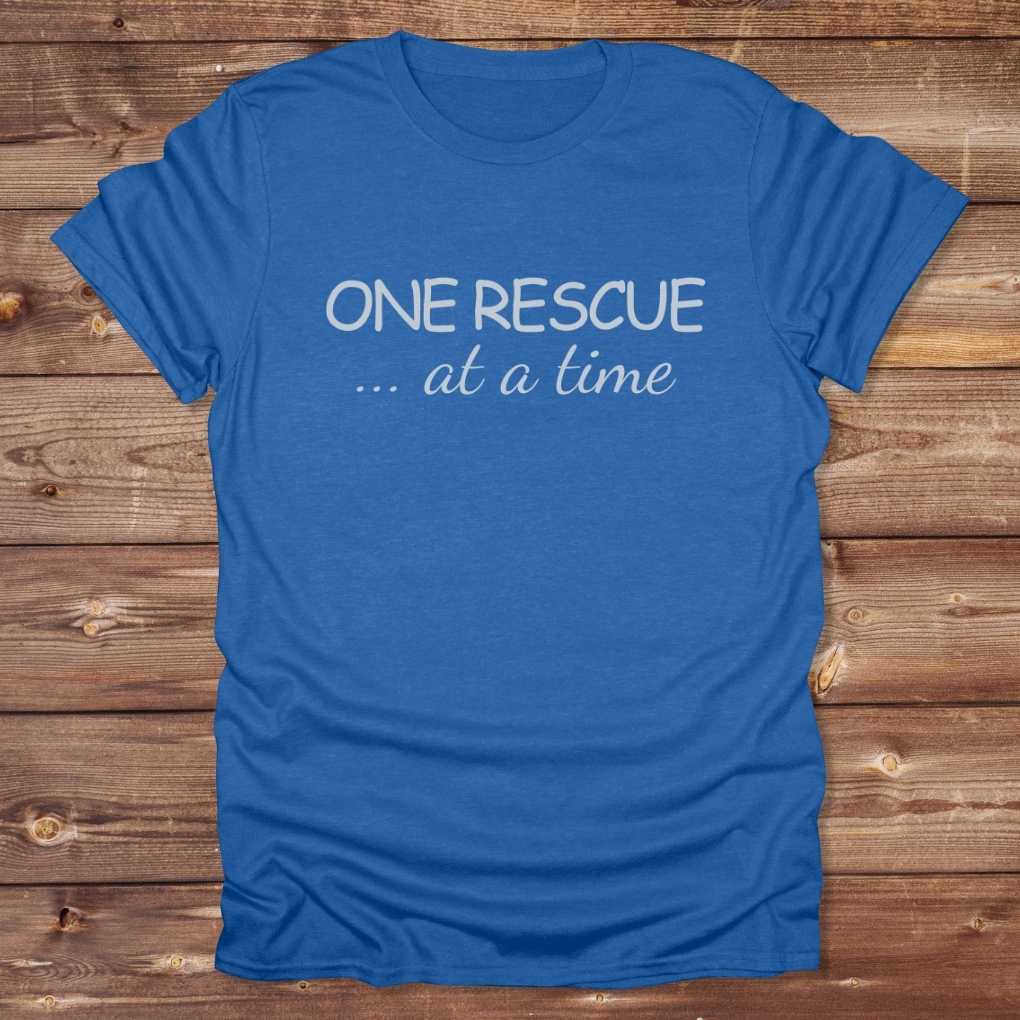 Blue One Rescue at a Time T-Shirt Just Giving Tee, for Horse Lovers, Trail Riding Tee