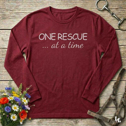 red One Rescue at a Time Long Sleeve Tee for Horse Lovers, Trail Riding Tee