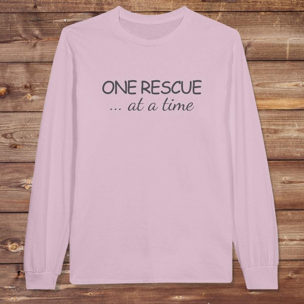 Pink One Rescue at a Time Long Sleeve Tee for Horse Lovers, Trail Riding Tee