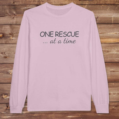 Pink One Rescue at a Time Long Sleeve Tee for Horse Lovers, Trail Riding Tee