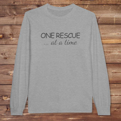 Gray One Rescue at a Time Long Sleeve Tee for Horse Lovers, Trail Riding Tee