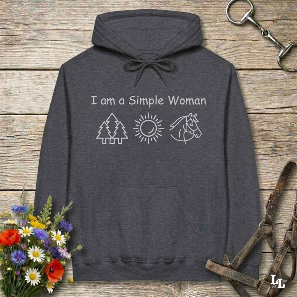 gray I am a Simple Woman Hoodie for Horse Lovers, Equestrian Apparel, Trail Riding Hoodie