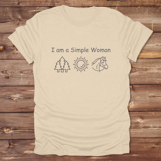 Beige I am a Simple Woman T-Shirt for Horse Lovers, Horse Riding Tee, Equestrian Wear