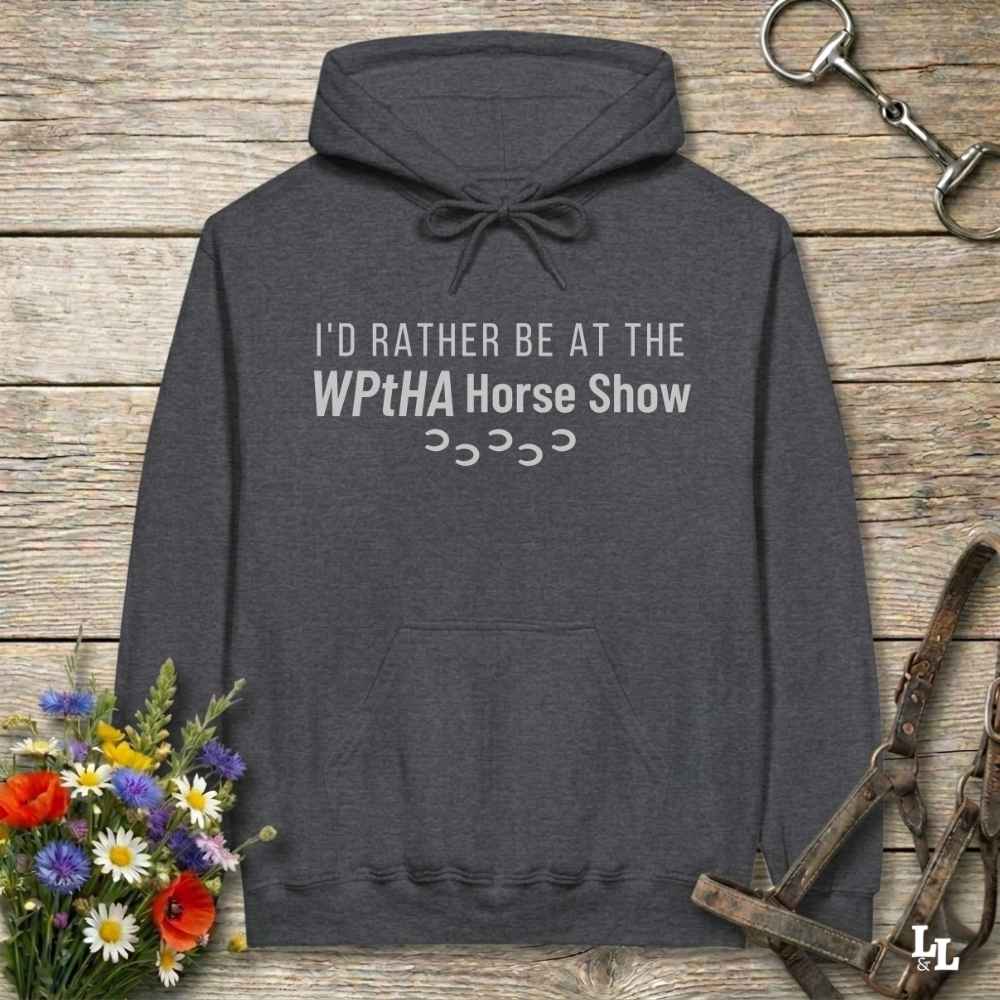 gray  I'd Rather be at the WPtHA Horse Show Hoodie for Pinto Horse Lovers, fund raising tee for Wisconsin Pinto Horse Association
