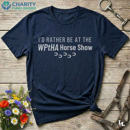 navy blue  I'd Rather be at the WPtHA Horse Show T-shirt for Pinto Horse Lovers, Trail Riding Tee, Charity fund raising tee for Wisconsin Pinto Horse Association