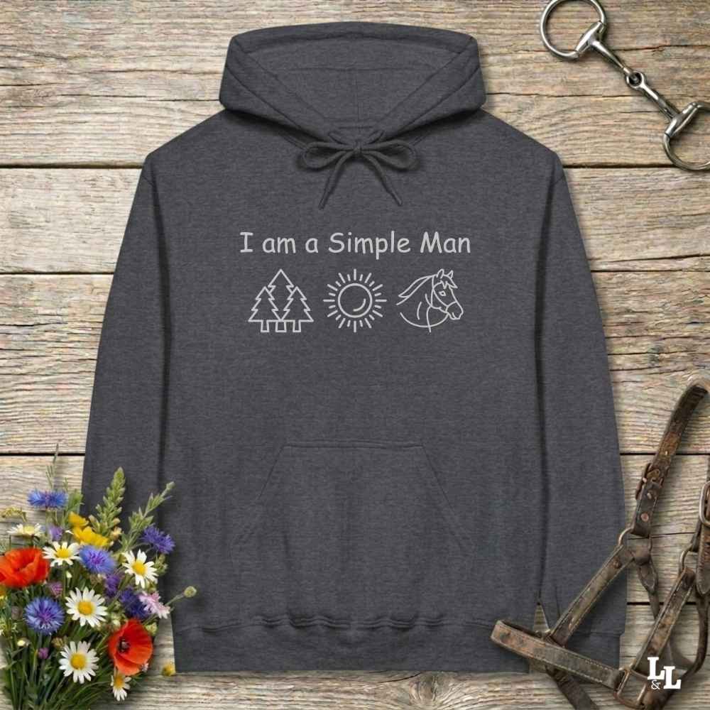 gray I am a Simple Man Hoodie for Horse Lovers, Trail Riding Hoodie Equestrian Apparel