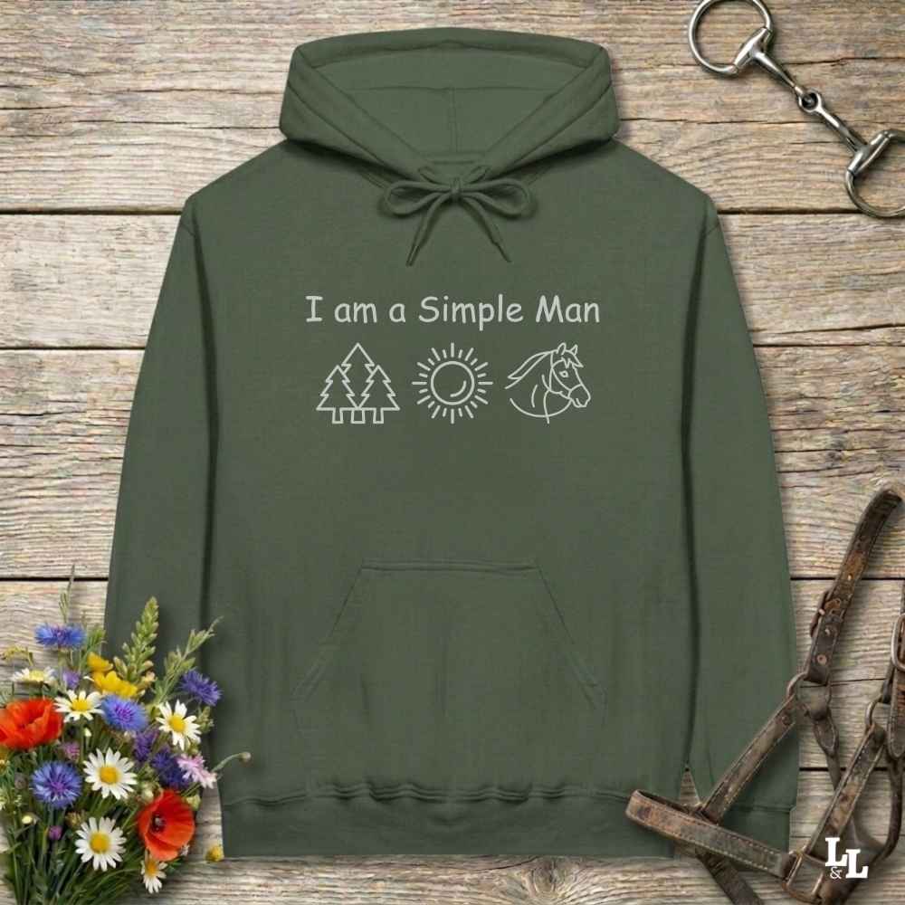 green I am a Simple Man Hoodie for Horse Lovers, Trail Riding Hoodie Equestrian Apparel