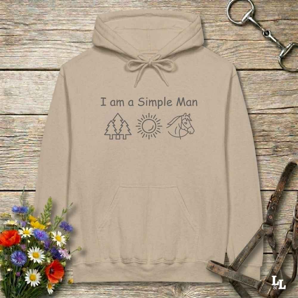 beige I am a Simple Man Hoodie for Horse Lovers, Trail Riding Hoodie Equestrian Apparel