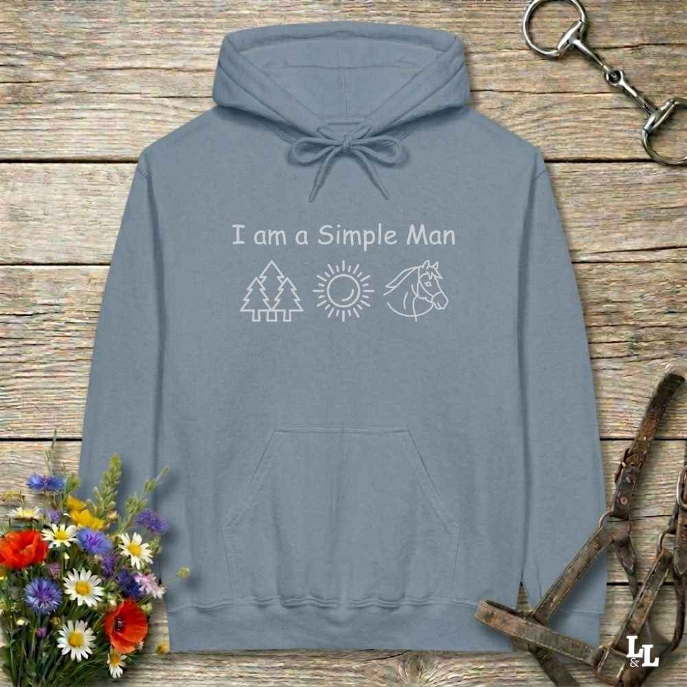 blue I am a Simple Man Hoodie for Horse Lovers, Trail Riding Hoodie Equestrian Apparel