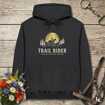 black Trail Rider Hoodie for Horse Lovers, Equestrian wear for Horse Riders, Trail Riding Hoodie