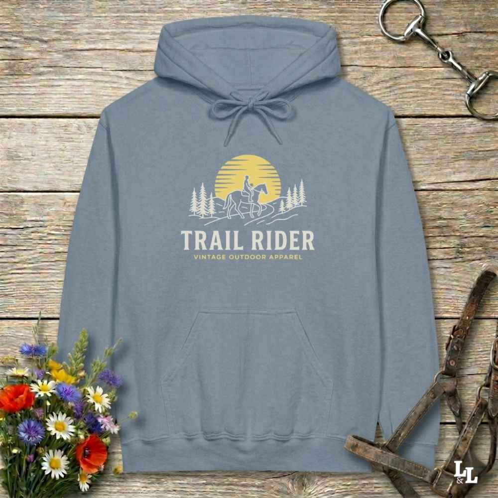 blue Trail Rider Hoodie for Horse Lovers, Equestrian wear for Horse Riders, Trail Riding Hoodie