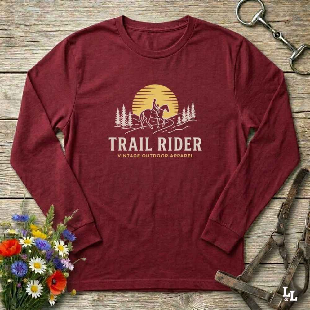 red Trail Rider Long Sleeve Tee for Horse Lovers, Trail Riding Tee, Equestrian Wear