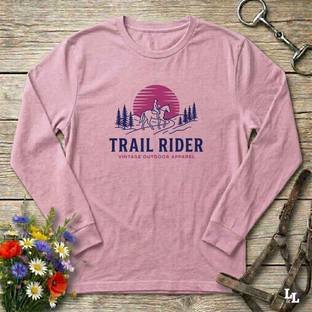 pink Trail Rider Long Sleeve Tee for Horse Lovers, Trail Riding Tee, Equestrian Wear