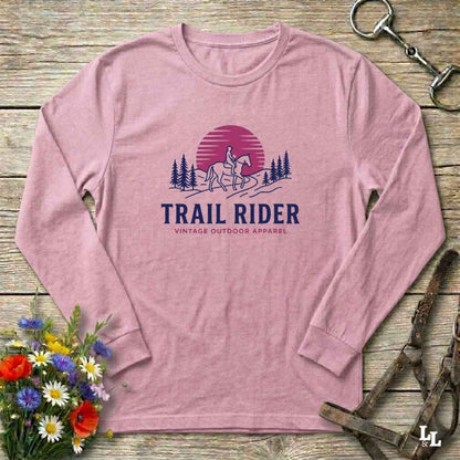 pink Trail Rider Long Sleeve Tee for Horse Lovers, Trail Riding Tee, Equestrian Wear