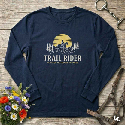 navy blue Trail Rider Long Sleeve Tee for Horse Lovers, Trail Riding Tee, Equestrian Wear