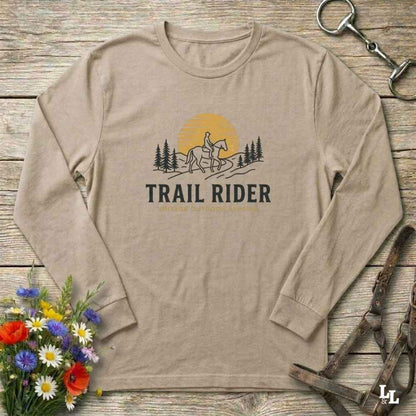 beige Trail Rider Long Sleeve Tee for Horse Lovers, Trail Riding Tee, Equestrian Wear