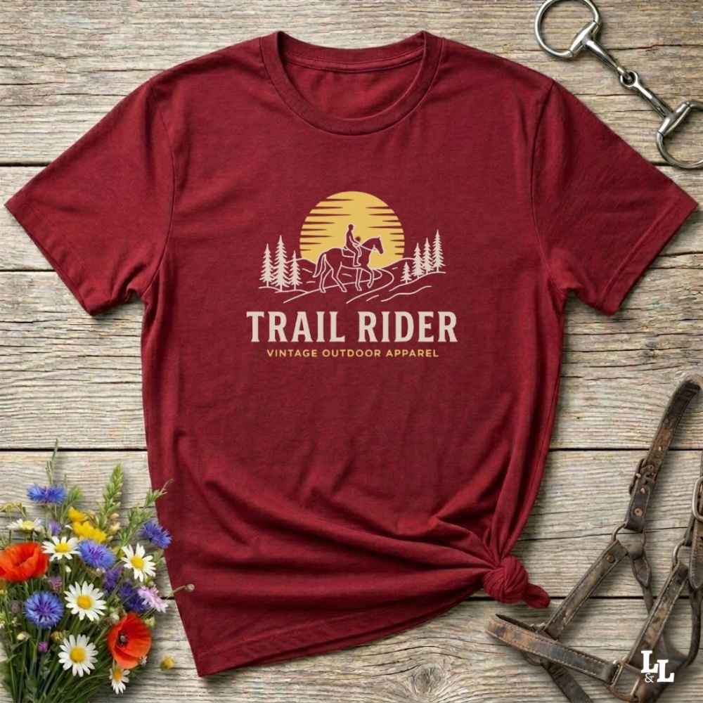 red Trail Rider T-Shirt for Horse Lovers, Trail Riding Tee, Equestrian Apparel