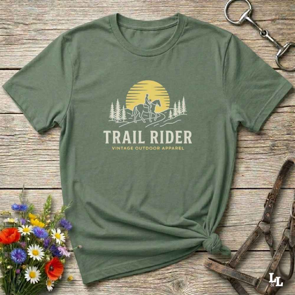 green Trail Rider T-Shirt for Horse Lovers, Trail Riding Tee, Equestrian Apparel