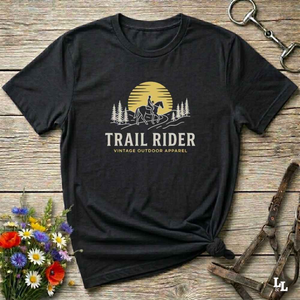 black Trail Rider T-Shirt for Horse Lovers, Trail Riding Tee, Equestrian Apparel