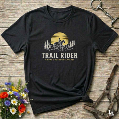black Trail Rider T-Shirt for Horse Lovers, Trail Riding Tee, Equestrian Apparel