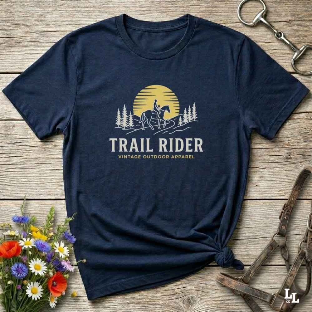 navy blue Trail Rider T-Shirt for Horse Lovers, Trail Riding Tee, Equestrian Apparel