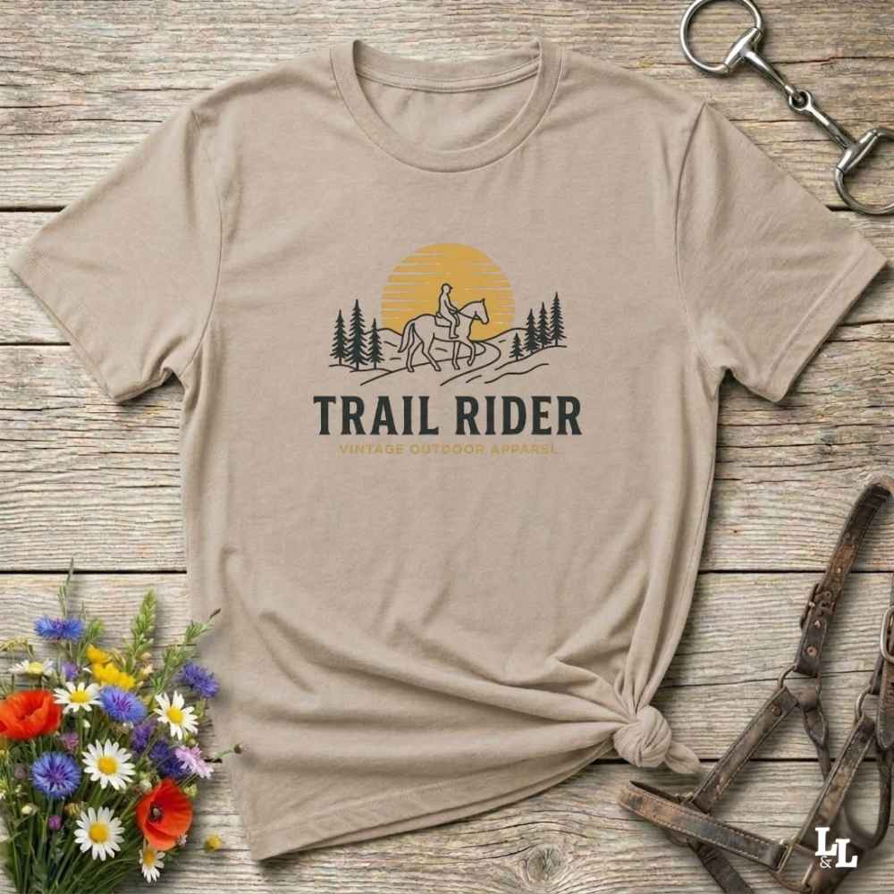 beige Trail Rider T-Shirt for Horse Lovers, Trail Riding Tee, Equestrian Apparel