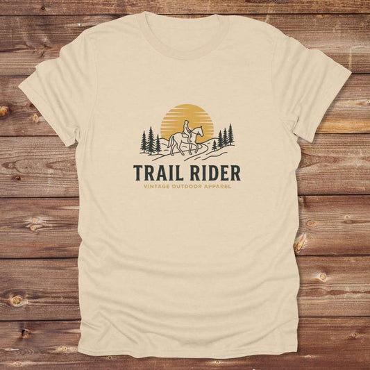 Beige Trail Rider T-Shirt for Horse Lovers, Trail Riding Tee, Equestrian Apparel