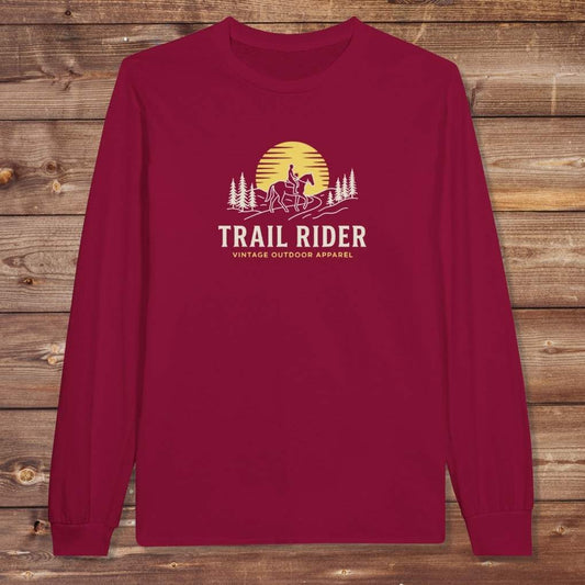 Red Trail Rider Long Sleeve Tee for Horse Lovers, Trail Riding Tee, Equestrian Wear